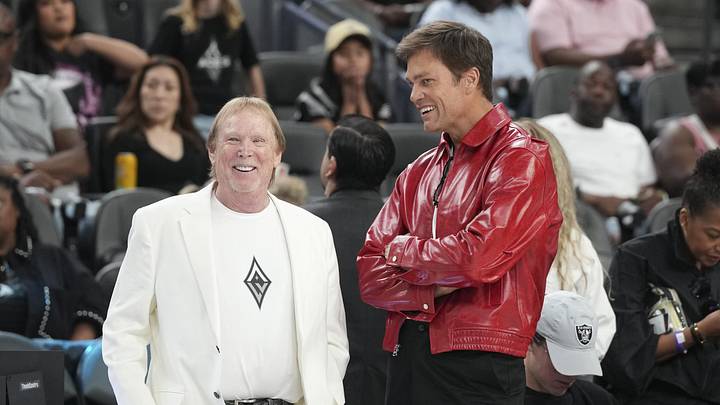 May 9, 2026; Las Vegas, Nevada, USA; Las Vegas Aces owner Mark Davis (left) and part-owner Tom Brady talk before the game between the Las Vegas Aces and the Phoenix Mercury at T-Mobile Arena. Mandatory Credit: Candice Ward-Imagn Images May 9, 2026; Las Vegas, Nevada, USA; Las Vegas Aces owner Mark Davis (left) and part-owner Tom Brady talk before the game between the Las Vegas Aces and the Phoenix Mercury at T-Mobile Arena. Mandatory Credit: Candice Ward-Imagn Images