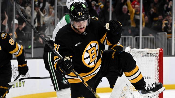 Mar 31, 2026; Boston, Massachusetts, USA; Boston Bruins left wing Viktor Arvidsson (71) reacts after scoring a goal against the Dallas Stars during the first period at the TD Garden. Mandatory Credit: Brian Fluharty-Imagn Images Mar 31, 2026; Boston, Massachusetts, USA; Boston Bruins left wing Viktor Arvidsson (71) reacts after scoring a goal against the Dallas Stars during the first period at the TD Garden. Mandatory Credit: Brian Fluharty-Imagn Images
