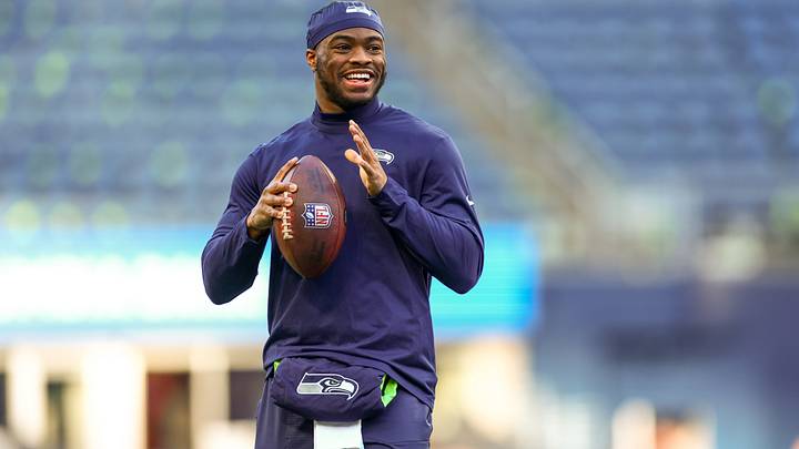 Seattle Seahawks quarterback Jalen Milroe (6) warms up prior to a game against the San Francisco 49ers. Seattle Seahawks quarterback Jalen Milroe (6) warms up prior to a game against the San Francisco 49ers.