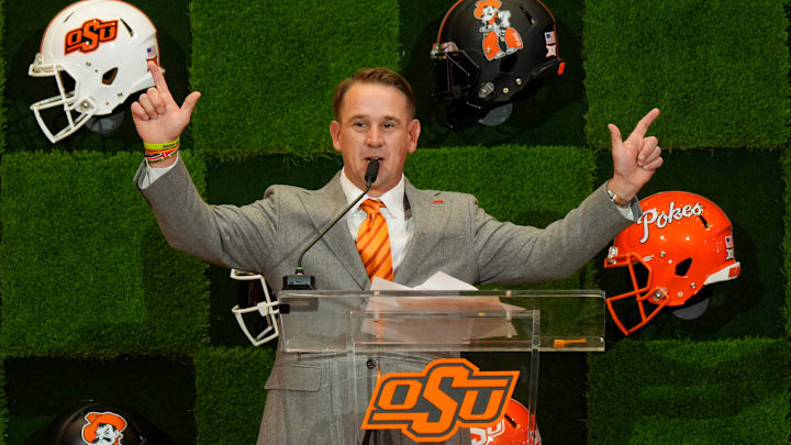 Oklahoma State University (OSU) introduces the new head football coach, Eric Morris, during a rally in Stillwater on Monday, Dec. 8, 2025.