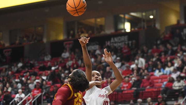 Texas Tech's Sidney Love shoots against Iowa State in a Big 12 women's basketball game Wednesday, Jan. 28, 2026, at United Supermarkets Arena. Texas Tech's Sidney Love shoots against Iowa State in a Big 12 women's basketball game Wednesday, Jan. 28, 2026, at United Supermarkets Arena.