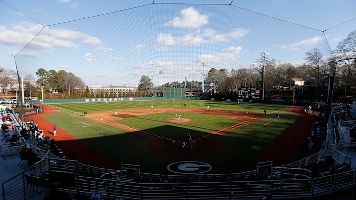 Georgia baseball held opening day at Foley Field hosting Evansville in Athens, Ga., on Friday, Feb. 19, 2021. Evansville won 3-2. [Photo/Joshua L. Jones, Athens Banner-Herald]

News Joshua L Jones