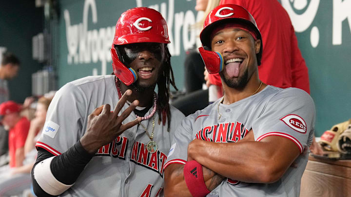 Apr 28, 2024; Arlington, Texas, USA; Cincinnati Reds shortstop Elly De La Cruz (44) and center