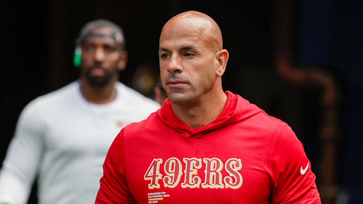 Sep 7, 2025; Seattle, Washington, USA; San Francisco 49ers defensive coordinator Robert Saleh exits the locker room before the first quarter against the Seattle Seahawks at Lumen Field. Mandatory Credit: Joe Nicholson-Imagn Images