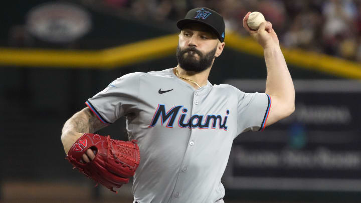 May 26, 2024; Phoenix, Arizona, USA; Miami Marlins pitcher Tanner Scott (66) throws against the Arizona Diamondbacks in the ninth inning at Chase Field. May 26, 2024; Phoenix, Arizona, USA; Miami Marlins pitcher Tanner Scott (66) throws against the Arizona Diamondbacks in the ninth inning at Chase Field.