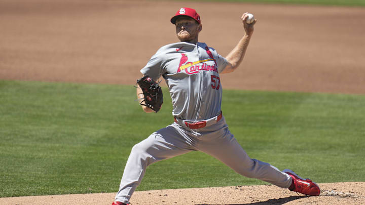 Apr 3, 2024; San Diego, California, USA; St. Louis Cardinals starting pitcher Zack Thompson (57) throws a pitch against the San Diego Padres during the first inning at Petco Park. Mandatory Credit: Ray Acevedo-Imagn Images Apr 3, 2024; San Diego, California, USA; St. Louis Cardinals starting pitcher Zack Thompson (57) throws a pitch against the San Diego Padres during the first inning at Petco Park. Mandatory Credit: Ray Acevedo-Imagn Images