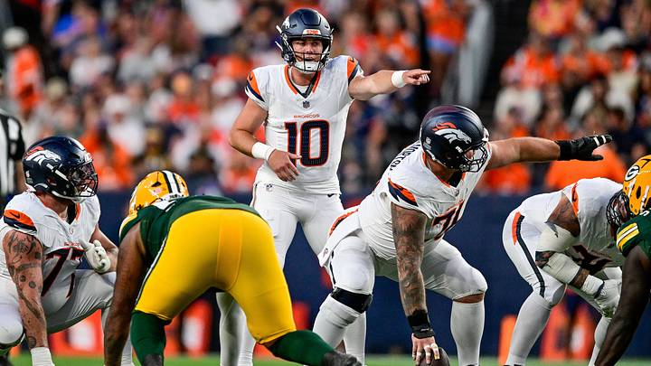 DENVER, CO - AUGUST 21: Denver Broncos quarterback Bo Nix (10) runs the offense in the first quarter during a preseason game between the Green Bay Packers and the Denver Broncos at Empower Field at Mile High on August 21, 2026 in Denver, Colorado. DENVER, CO - AUGUST 21: Denver Broncos quarterback Bo Nix (10) runs the offense in the first quarter during a preseason game between the Green Bay Packers and the Denver Broncos at Empower Field at Mile High on August 21, 2026 in Denver, Colorado.