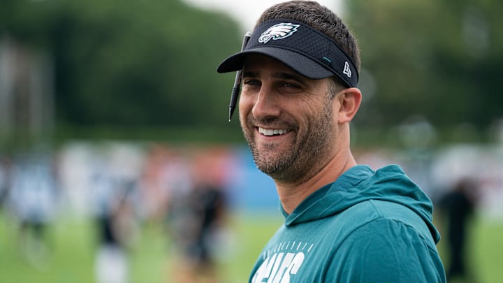  Philadelphia Eagles head coach Nick Sirianni during training camp at NovaCare Complex.