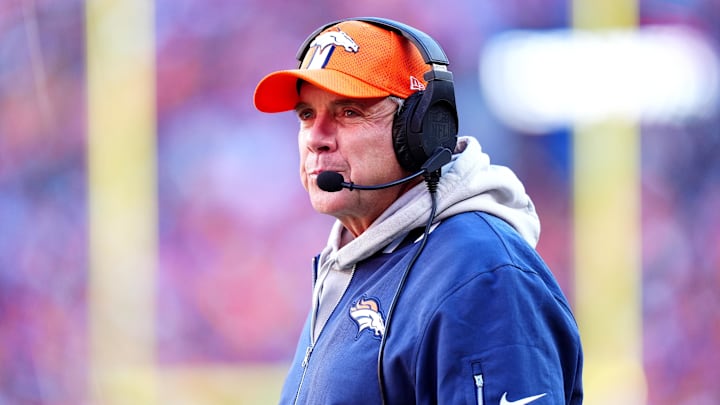 Dec 15, 2024; Denver, Colorado, USA; Denver Broncos head coach Sean Payton during the first quarter against the Indianapolis Colts at Empower Field at Mile High. Mandatory Credit: Ron Chenoy-Imagn Images