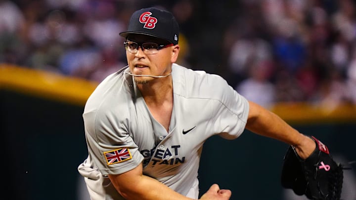 Great Britain pitcher Vance Worley pitches against the USA during the World Baseball Classic at Chase Field in Phoenix on March 11, 2023.

Baseball World Baseball Classic Opening Day