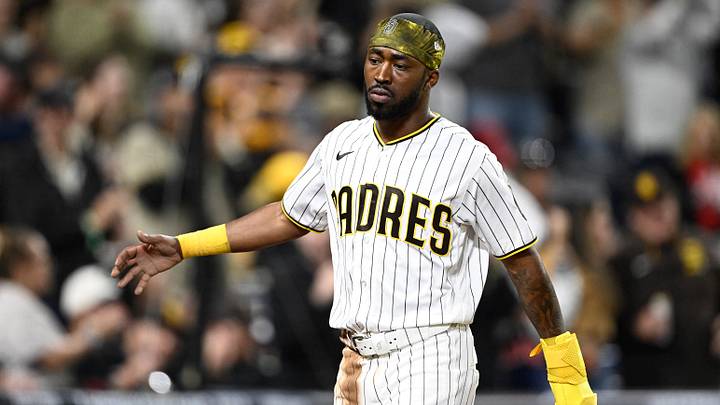Jun 8, 2026; San Diego, California, USA; San Diego Padres left fielder Samad Taylor (0) scores during the eighth inning against the Cincinnati Reds at Petco Park. Mandatory Credit: Denis Poroy-Imagn Images
