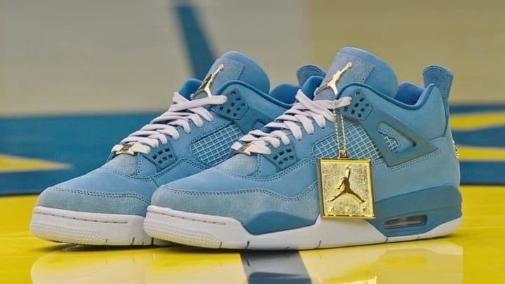 The Air Jordan 4 in a player-exclusive "UCLA Bruins" colorway.