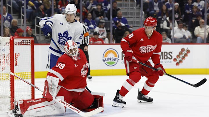 Dec 27, 2024; Detroit, Michigan, USA; Detroit Red Wings goaltender Cam Talbot (39) makes a save in the first period against the Toronto Maple Leafs at Little Caesars Arena. Mandatory Credit: Rick Osentoski-Imagn Images Dec 27, 2024; Detroit, Michigan, USA; Detroit Red Wings goaltender Cam Talbot (39) makes a save in the first period against the Toronto Maple Leafs at Little Caesars Arena. Mandatory Credit: Rick Osentoski-Imagn Images