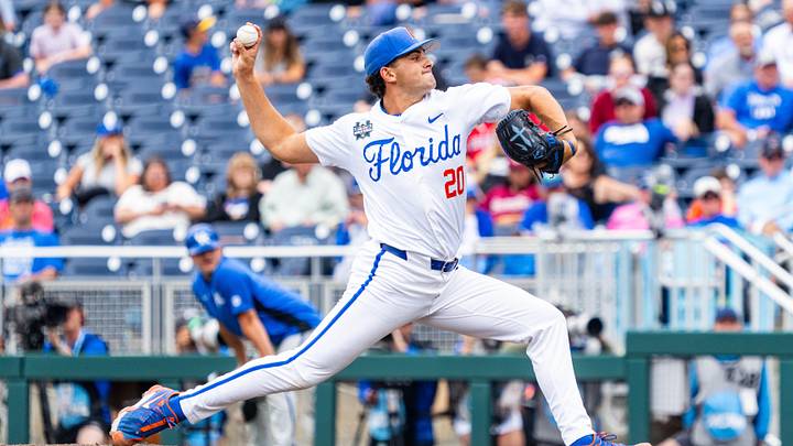 Jun 19, 2024; Omaha, NE, USA; Florida Gators pitcher Jake Clemente (20) pitches against the Kentucky Wildcats during the sixth inning at Charles Schwab Field Omaha. Mandatory Credit: Dylan Widger-Imagn Images Jun 19, 2024; Omaha, NE, USA; Florida Gators pitcher Jake Clemente (20) pitches against the Kentucky Wildcats during the sixth inning at Charles Schwab Field Omaha. Mandatory Credit: Dylan Widger-Imagn Images