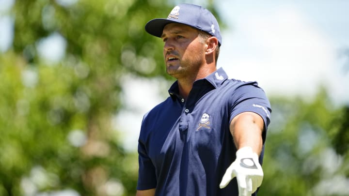 Former SMU golfer Bryson DeChambeau tees off on the second hole during the final round of the PGA Championship golf tournament at Valhalla Golf Club. Former SMU golfer Bryson DeChambeau tees off on the second hole during the final round of the PGA Championship golf tournament at Valhalla Golf Club.