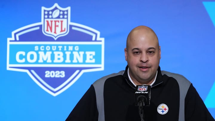 Feb 28, 2023; Indianapolis, IN, USA; Pittsburgh Steelers general manager Omar Khan during the NFL