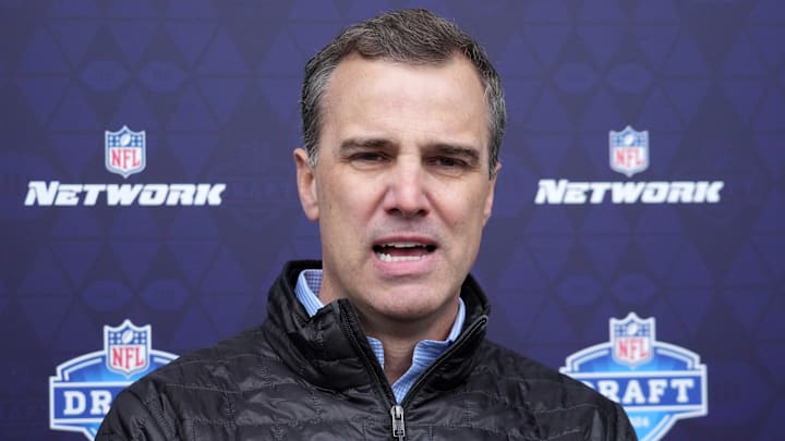 Apr 24, 2024; Detroit, MI, USA; NFL Network analyst Daniel Jeremiah speaks to the media at the Play Football Prospect Clinic at The Corner Ballpark. Mandatory Credit: Kirby Lee-Imagn Images