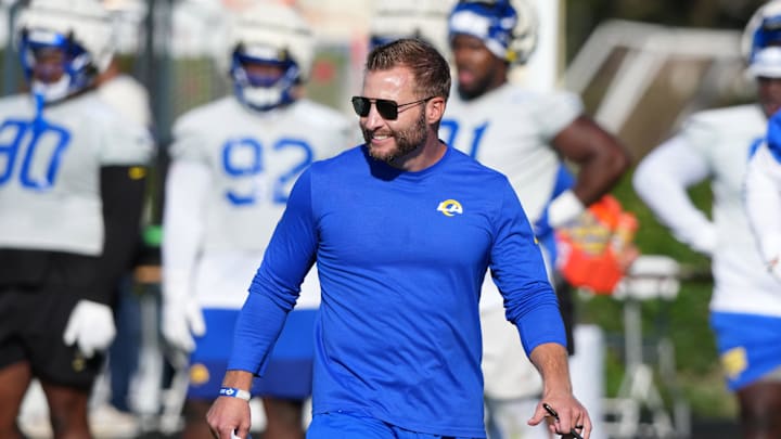 Jul 23, 2025; Los Angeles, CA, USA; Los Angeles Rams coach Sean McVay during training camp at Loyola Marymount University. 