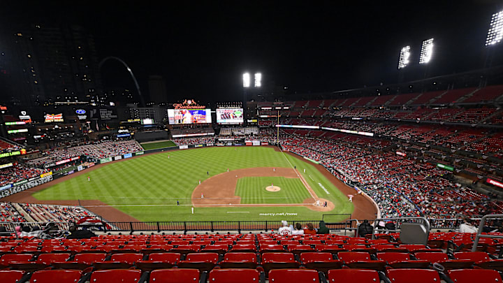 Apr 1, 2025; St. Louis, Missouri, USA; A general view of Busch Stadium during the sixth inning of a game between the St. Louis Cardinals and the Los Angeles Angels. Mandatory Credit: Jeff Curry-Imagn Images Apr 1, 2025; St. Louis, Missouri, USA; A general view of Busch Stadium during the sixth inning of a game between the St. Louis Cardinals and the Los Angeles Angels. Mandatory Credit: Jeff Curry-Imagn Images