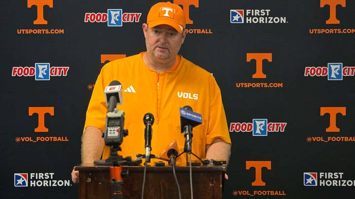 Josh Heupel at his post game presser following Tennessee's win vs. Georgia Tech Josh Heupel at his post game presser following Tennessee's win vs. Georgia Tech