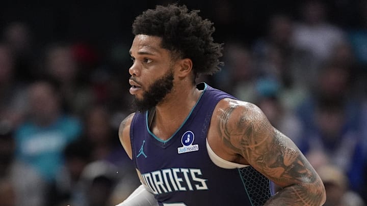 Apr 3, 2026; Charlotte, North Carolina, USA; Charlotte Hornets forward Miles Bridges (0) brings the ball up court during the second half against the Indiana Pacers at Spectrum Center. Mandatory Credit: Jim Dedmon-Imagn Images Apr 3, 2026; Charlotte, North Carolina, USA; Charlotte Hornets forward Miles Bridges (0) brings the ball up court during the second half against the Indiana Pacers at Spectrum Center. Mandatory Credit: Jim Dedmon-Imagn Images