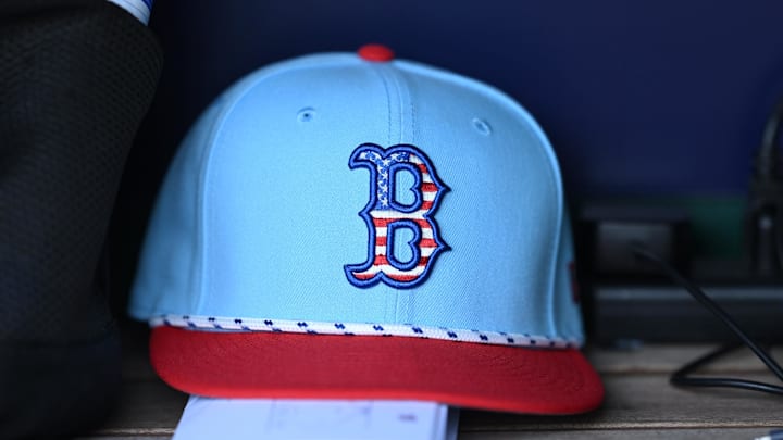 Jul 4, 2025; Washington, District of Columbia, USA; A 4th of July themed Boston Red Sox cap rests in the dugout during a game against the Washington Nationals at Nationals Park. Mandatory Credit: Rafael Suanes-Imagn Images Jul 4, 2025; Washington, District of Columbia, USA; A 4th of July themed Boston Red Sox cap rests in the dugout during a game against the Washington Nationals at Nationals Park. Mandatory Credit: Rafael Suanes-Imagn Images