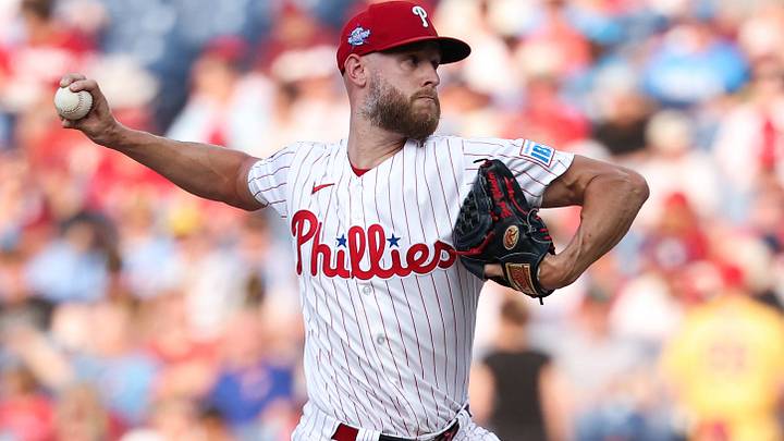 Jul 1, 2026; Philadelphia, Pennsylvania, USA; Philadelphia Phillies pitcher Zack Wheeler (45) throws a pitch during the second inning against the Pittsburgh Pirates at Citizens Bank Park.