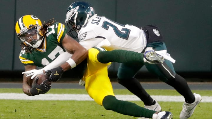 Green Bay Packers wide receiver Davante Adams (17) catches a second quarter touchdown pass against the defense of Philadelphia Eagles cornerback Darius Slay (24) on Sunday, December 6, 2020, at Lambeau Field in Green Bay, Wis.Wm. Glasheen USA TODAY NETWORK-Wisconsin
Apc Packers Vs Eagles 06356 120620 Wag Green Bay Packers wide receiver Davante Adams (17) catches a second quarter touchdown pass against the defense of Philadelphia Eagles cornerback Darius Slay (24) on Sunday, December 6, 2020, at Lambeau Field in Green Bay, Wis.Wm. Glasheen USA TODAY NETWORK-Wisconsin
Apc Packers Vs Eagles 06356 120620 Wag