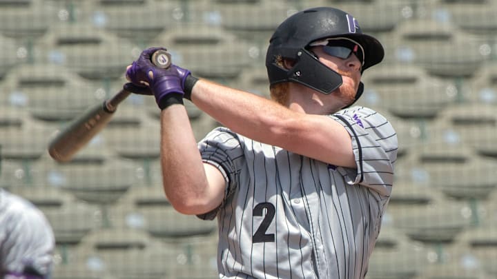 University of Portland's Sam Brown hits a single during a game against Loyola Marymount in the West Coast Conference baseball championships at the Stockton Ballpark in downtown Stockton on Friday, May 27, 2022. Portland won 10-2. University of Portland's Sam Brown hits a single during a game against Loyola Marymount in the West Coast Conference baseball championships at the Stockton Ballpark in downtown Stockton on Friday, May 27, 2022. Portland won 10-2.