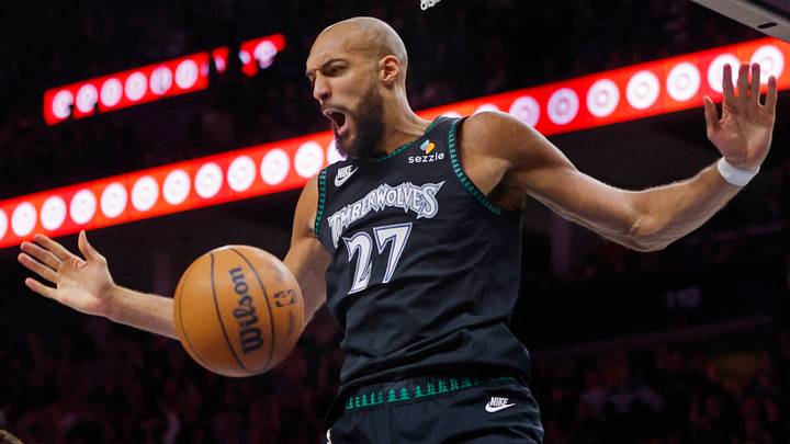 May 10, 2026; Minneapolis, Minnesota, USA; Minnesota Timberwolves center Rudy Gobert (27) dunks against the San Antonio Spurs in the fourth quarter of game four of the second round of the 2026 NBA Playoffs at Target Center. Mandatory Credit: Bruce Kluckhohn-Imagn Images May 10, 2026; Minneapolis, Minnesota, USA; Minnesota Timberwolves center Rudy Gobert (27) dunks against the San Antonio Spurs in the fourth quarter of game four of the second round of the 2026 NBA Playoffs at Target Center. Mandatory Credit: Bruce Kluckhohn-Imagn Images