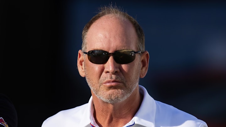 Oct 5, 2024; Tempe, Arizona, USA; Kansas Jayhawks head coach Lance Leipold against the Arizona State Sun Devils at Mountain America Stadium. Mandatory Credit: Mark J. Rebilas-Imagn Images
