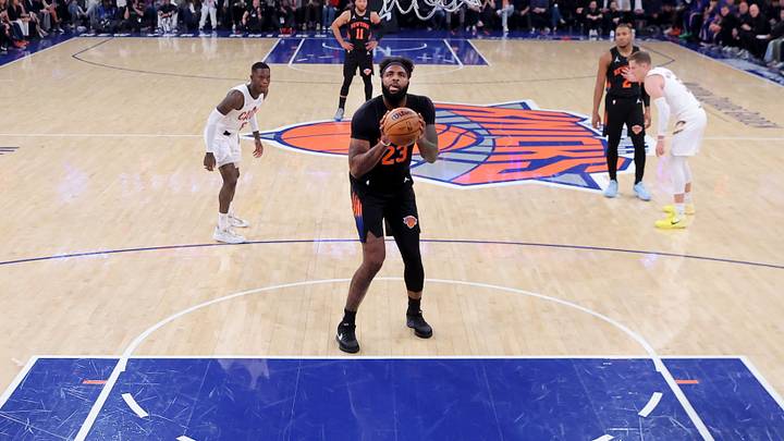 May 21, 2026; New York, New York, USA; New York Knicks center Mitchell Robinson (23) shoots a foul shot against the Cleveland Cavaliers during the first quarter of game two of the eastern conference finals during the 2026 NBA playoffs at Madison Square Garden. Mandatory Credit: Brad Penner-Imagn Images May 21, 2026; New York, New York, USA; New York Knicks center Mitchell Robinson (23) shoots a foul shot against the Cleveland Cavaliers during the first quarter of game two of the eastern conference finals during the 2026 NBA playoffs at Madison Square Garden. Mandatory Credit: Brad Penner-Imagn Images