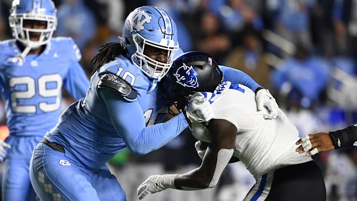 Nov 11, 2023; Chapel Hill, North Carolina, USA; Duke Blue Devils running back Jordan Waters (7) is