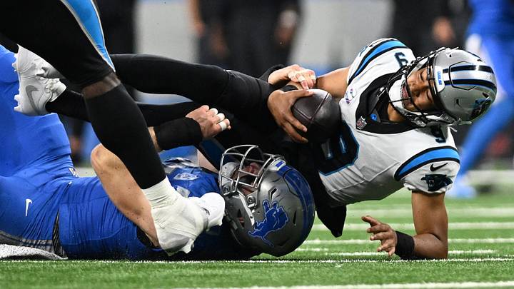 Carolina Panthers quarterback Bryce Young (9) is sacked by Detroit Lions defensive end Aidan Hutchinson Carolina Panthers quarterback Bryce Young (9) is sacked by Detroit Lions defensive end Aidan Hutchinson