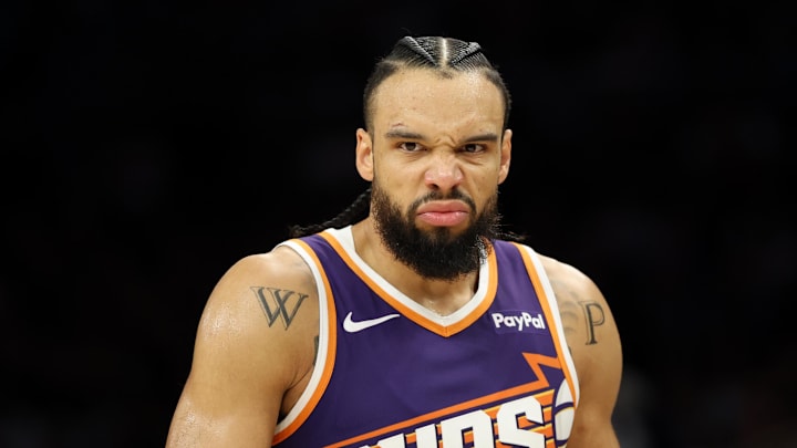 Nov 10, 2025; Phoenix, Arizona, USA; Phoenix Suns forward Dillon Brooks (3) against the New Orleans Pelicans in the second half at the Mortgage Matchup Center. Mandatory Credit: Mark J. Rebilas-Imagn Images