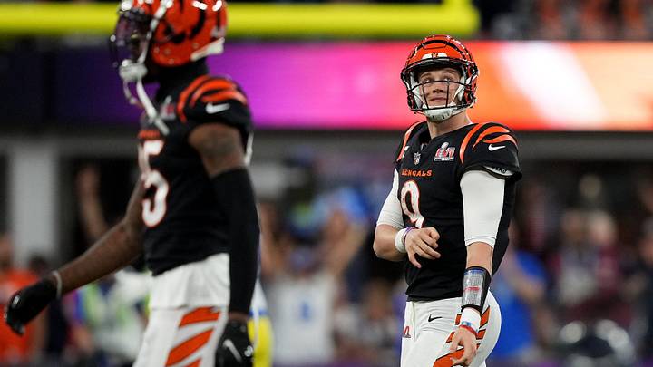 Cincinnati Bengals quarterback Joe Burrow (9) walks off the field after being sacked by Los Angeles Rams defensive tackle Aaron Donald (99) in the fourth quarter during Super Bowl 56, Sunday, Feb. 6, 2022, at SoFi Stadium in Inglewood, Calif. The Cincinnati Bengals lost, 23-20.
Nfl Super Bowl 56 Los Angeles Rams Vs Cincinnati Bengals Feb 13 2022 0014 Cincinnati Bengals quarterback Joe Burrow (9) walks off the field after being sacked by Los Angeles Rams defensive tackle Aaron Donald (99) in the fourth quarter during Super Bowl 56, Sunday, Feb. 6, 2022, at SoFi Stadium in Inglewood, Calif. The Cincinnati Bengals lost, 23-20.
Nfl Super Bowl 56 Los Angeles Rams Vs Cincinnati Bengals Feb 13 2022 0014
