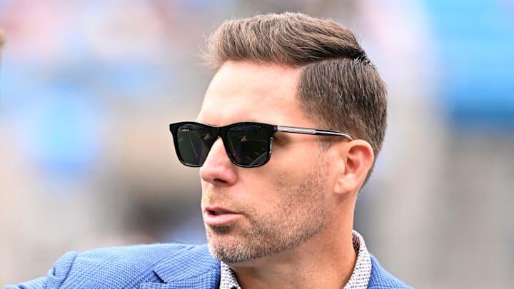 Sep 29, 2024; Charlotte, North Carolina, USA; Carolina Panthers general manager Dan Morgan before the game at Bank of America Stadium. Mandatory Credit: Bob Donnan-Imagn Images Sep 29, 2024; Charlotte, North Carolina, USA; Carolina Panthers general manager Dan Morgan before the game at Bank of America Stadium. Mandatory Credit: Bob Donnan-Imagn Images
