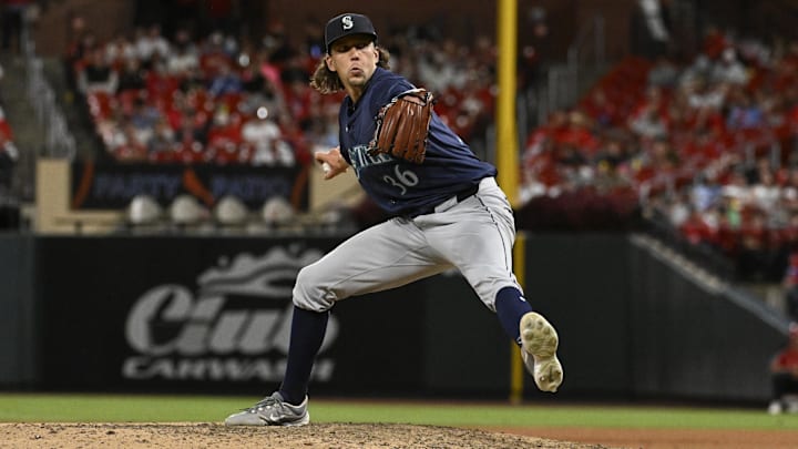 Seattle Mariners starting pitcher Logan Gilbert throws during a game against the St. Louis Cardinals on Sept. 7 at Busch Stadium. Seattle Mariners starting pitcher Logan Gilbert throws during a game against the St. Louis Cardinals on Sept. 7 at Busch Stadium.
