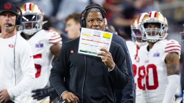 Feb 11, 2024; Paradise, Nevada, USA; San Francisco 49ers defensive coordinator Steve Wilks against the Kansas City Chiefs in Super Bowl LVIII at Allegiant Stadium. Mandatory Credit: Mark J. Rebilas-Imagn Images Feb 11, 2024; Paradise, Nevada, USA; San Francisco 49ers defensive coordinator Steve Wilks against the Kansas City Chiefs in Super Bowl LVIII at Allegiant Stadium. Mandatory Credit: Mark J. Rebilas-Imagn Images