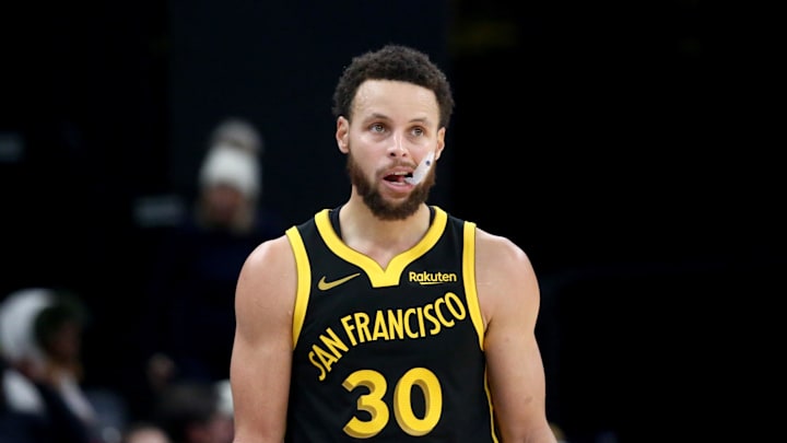 Golden State Warriors guard Stephen Curry (30) reacts during the second half against the Memphis Grizzlies at FedExForum. 