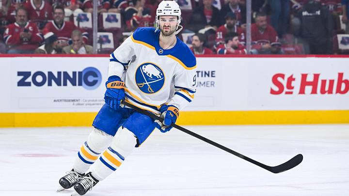 May 16, 2026; Montreal, Quebec, CAN; Buffalo Sabres center Josh Norris (9) skates during warm-up before the game against the Montreal Canadiens in game six of the second round of the 2026 Stanley Cup Playoffs at Bell Centre. Mandatory Credit: David Kirouac-Imagn Images May 16, 2026; Montreal, Quebec, CAN; Buffalo Sabres center Josh Norris (9) skates during warm-up before the game against the Montreal Canadiens in game six of the second round of the 2026 Stanley Cup Playoffs at Bell Centre. Mandatory Credit: David Kirouac-Imagn Images