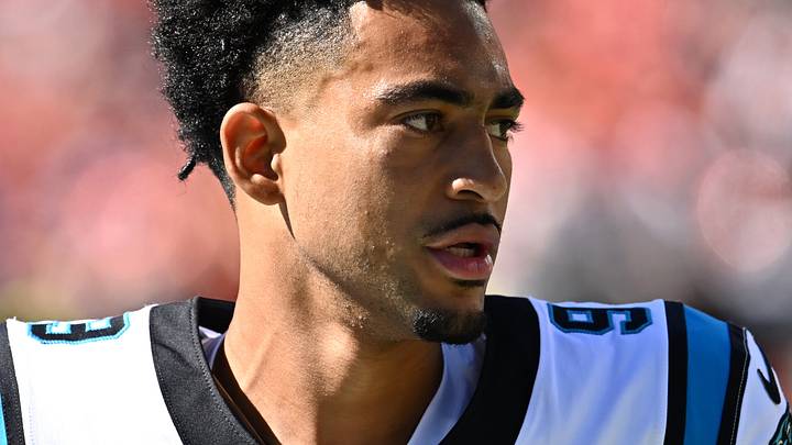 Sep 27, 2026; Cleveland, Ohio, USA; Carolina Panthers quarterback Bryce Young (9) looks on during warmups prior to the game against the Cleveland Browns at Huntington Bank Field. Sep 27, 2026; Cleveland, Ohio, USA; Carolina Panthers quarterback Bryce Young (9) looks on during warmups prior to the game against the Cleveland Browns at Huntington Bank Field.