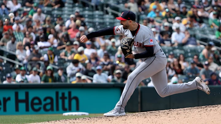 May 2, 2026: Cleveland Guardians pitcher Colin Holderman (35) throws a pitch against the Athletics during the eighth inning at Sutter Health Park. 