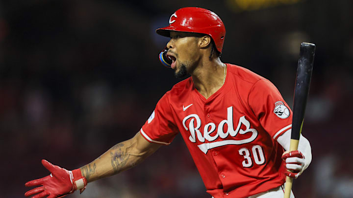 Cincinnati Reds outfielder Will Benson (30) reacts after a play