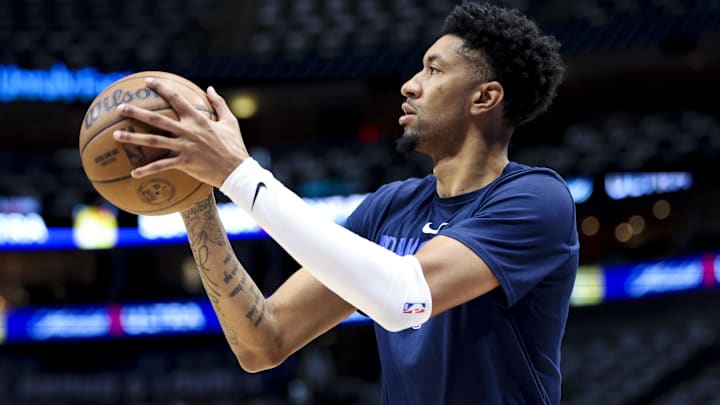 Apr 5, 2023; Dallas, Texas, USA;  Dallas Mavericks forward Christian Wood (35) warms up before the