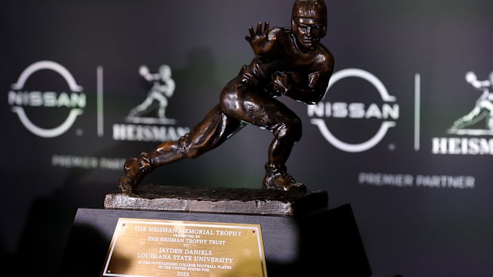 Dec 9, 2023; New York, New York, USA; Detail of LSU Tigers quarterback Jayden Daniels name on the