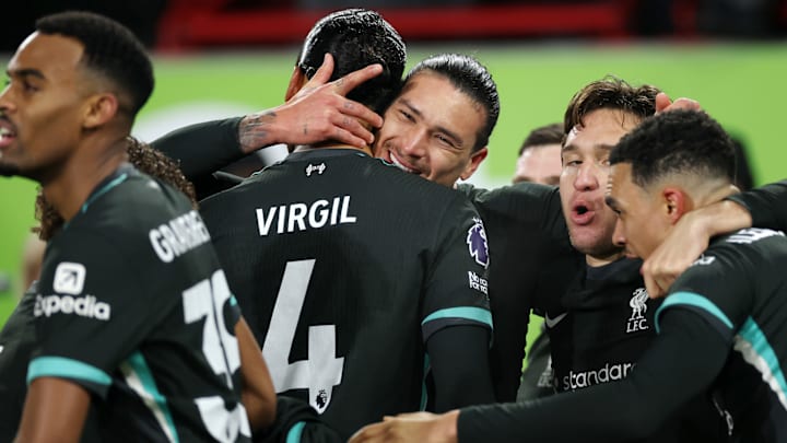 Darwin Nunez (centre) celebrates his winning goal at Brentford with Virgil van Dijk and his other Liverpool teammates Darwin Nunez (centre) celebrates his winning goal at Brentford with Virgil van Dijk and his other Liverpool teammates