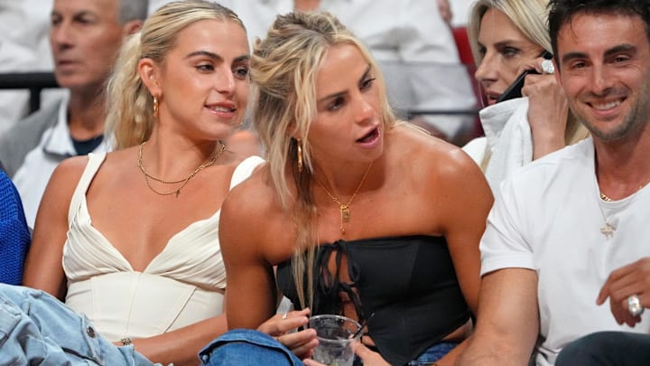 Haley Cavinder and Hanna Cavinder attend game four of the 2023 NBA Finals between the Miami Heat and Denver Nuggets at Kaseya Center.