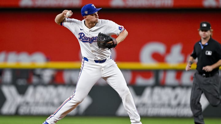Jul 6, 2024; Arlington, Texas, USA; Texas Rangers shortstop Corey Seager (5) in action during the game between the Texas Rangers and the Tampa Bay Rays at Globe Life Field. Mandatory Credit: Jerome Miron-USA TODAY Sports Jul 6, 2024; Arlington, Texas, USA; Texas Rangers shortstop Corey Seager (5) in action during the game between the Texas Rangers and the Tampa Bay Rays at Globe Life Field. Mandatory Credit: Jerome Miron-USA TODAY Sports