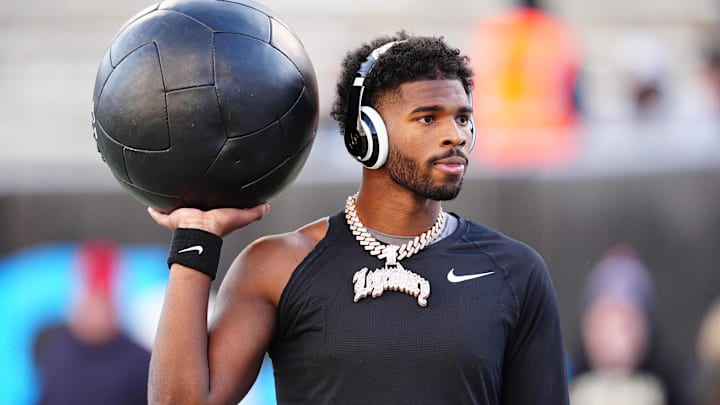 Nov 29, 2024; Boulder, Colorado, USA; Colorado Buffaloes quarterback Shedeur Sanders (2) before the game against the Oklahoma State Cowboys at Folsom Field. Nov 29, 2024; Boulder, Colorado, USA; Colorado Buffaloes quarterback Shedeur Sanders (2) before the game against the Oklahoma State Cowboys at Folsom Field.